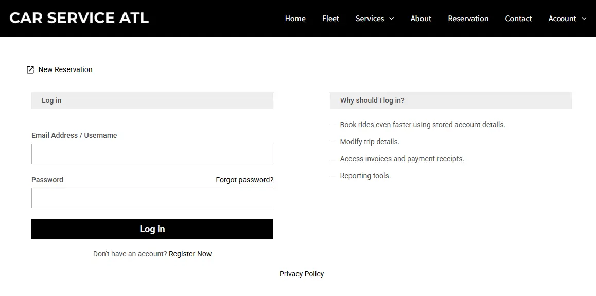 Car Service Atlanta Login